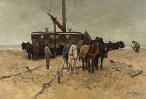 浜辺の漁船 作： Anton Mauve